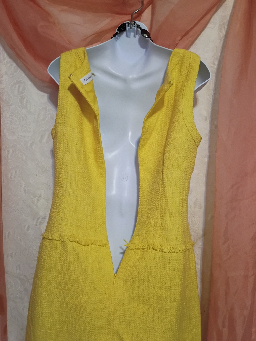 Calvin Klein Bright Yellow Sleeveless Textured Midi Dress - Picture 6 of 10
